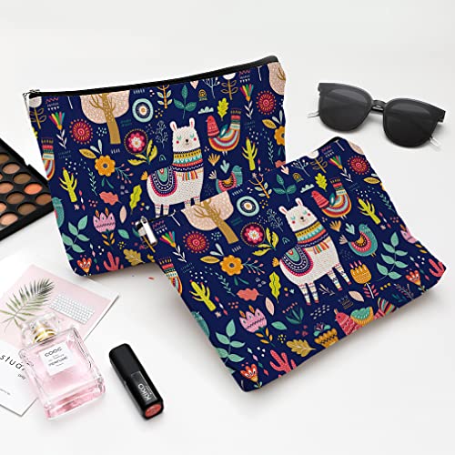 Cute Makeup Bag for Purse Canvas Waterproof Funny Cosmetic Bags for Women Zipper Travel Toiletry Pouch-Alpaca Makeup Bags-Navy - color: Alpaca Makeup Bags-Navy