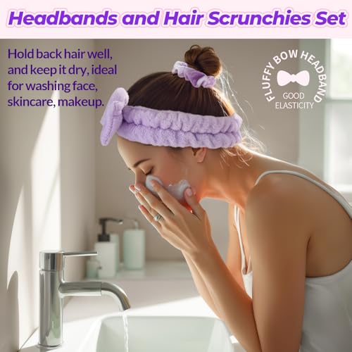 LEOBRO Spa Headbands, 6pcs Makeup Headbands and Hair Scrunchies for Washing Face for Teen Girls Women, Skincare, Easter Basket Valentines Gifts for Girls (Rose Red & Yellow & Purple) - color: Rose Red, Yellow, and Purple