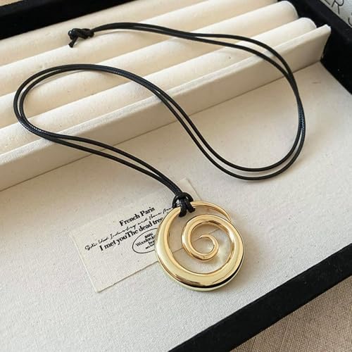 Frodete Statement Necklace for Women Chunky Gold Necklaces Long Pendant Necklace Boho Necklaces Gold Pendant Jewelry Cowboy Chic Style Cowgirl Outfit - color: Z11:Spiral Pendant necklace