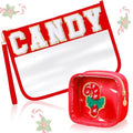 Hillban 2 Pcs Christmas Gifts Chenille Letter Bags Xmas Makeup Cosmetic Bag Clear Toiletry Zipper pouch Candy Canes purse Waterproof Travel Purse Preppy Things for Women Holiday Present - style: Candy Theme
