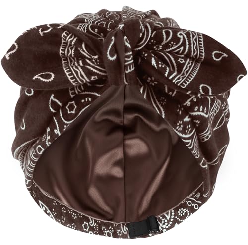Ababalaya Satin Lined Beanies for Women Chemo Headwear Silky Lined Cotton Sleeping Cap - color: Brown
