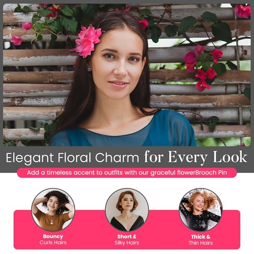 4.72 Inches Elegant Hair Clip Large Flower Brooches for Women | Flower Mesh Ponytail Holder & Hair Clips for Wedding | Charming Floral Lapel & Brooch Pins for Women Fashion (Pink) - color: Rose Red
