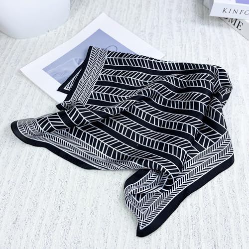 Women's Small 21 inch 100% Silk Scarf Bandana for Head Neck Hair | 100% Mulberry Silk Lightweight Designs Gift-Ready Packaging For Hair Fashion 21"x21" Printed - color: 306 Black White