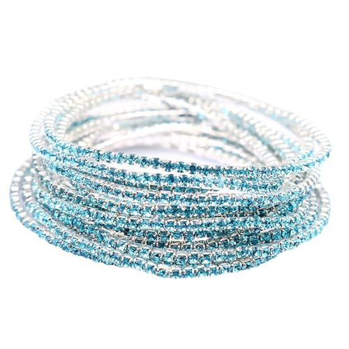 14K Gold Plated Dainty 10Pcs Colorful Cubic Zircon Crystal Beaded Adjustable Stackable Stretch Sparkling Tennis Chain Bracelet Set Birthday Wedding Jewelry for Women - color: blue