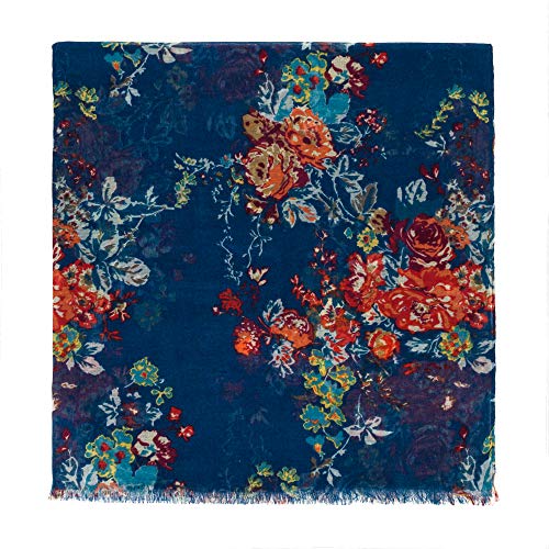MELIFLUOS DESIGNED IN SPAIN Scarf for Women Lightweight Floral Flower Scarves for Summer Fall Shawl Wrap - color: Barcelona Collection 8 - Blue Elegant Floral
