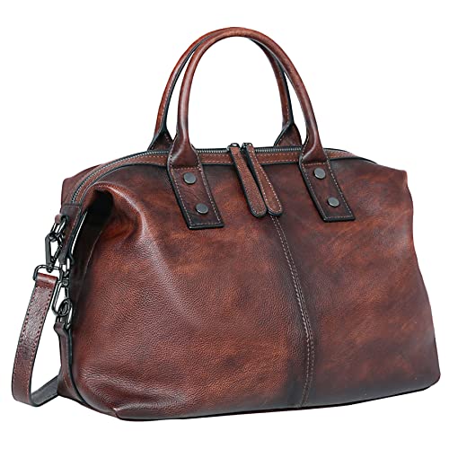Iswee Genuine Leather Satchel Tote Bag Top Handle Handbag Designer Shoulder Bag Large Capacity Cross Body Bag - color: Coffee