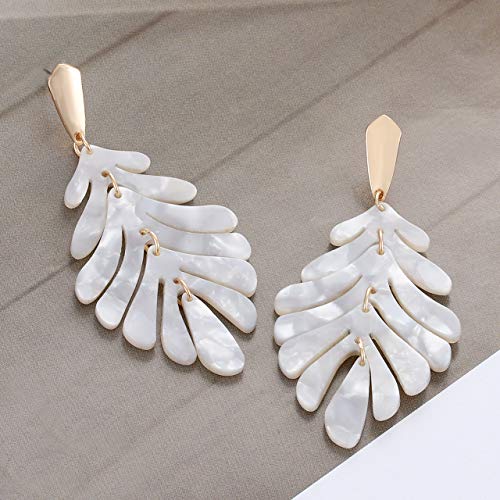 ARATLENCH Acrylic Pendant necklace Earrings – Long Statement Leaf Charm Necklace Tortoise Resin Palm Leaf Earrings Fashion Necklaces Earrings for Women - color: white+earrings