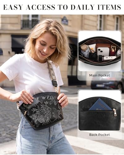Crossbody Bags For Women, Vegan Leather Crossbody Purses with Boho Strap, Daily Travel Shoulder Handbag - color: Black