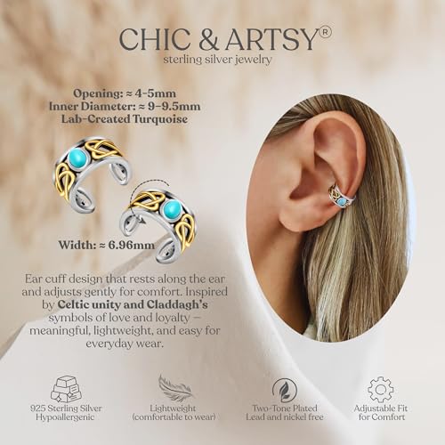 CHIC & ARTSY 925 Sterling Silver Ear Cuffs for Women, Non Piercing Clip On Cartilage Cuffs, Adjustable Fake Conch & Helix Earrings, Gold Plated & Oxidized Various Styles - color: ear cuff #22