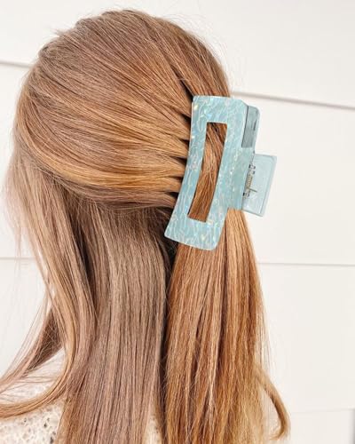 4Pcs Large Acrylic Hair Claw Clips, Nonslip Cute Hair Clips for Thick Hair and Long Hair, Rectangle Marble Claw Clips Hair Accessories for Women and Girls - color: White + Pink + Blue + Cyan