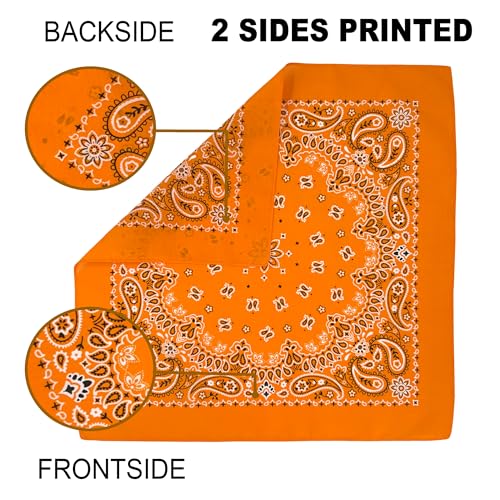 6 Pack 12 Pack Bandanas 2 Sides Printed 22inch Unisex Cowboy Kerchiefs - color: Orange-12 Pack