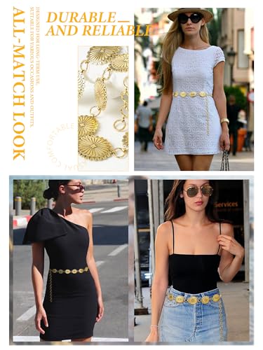 FIORETTO Western Waist Chain Belt Metal Concho Belt for Women Cowgirl Cowboy Boho Country Belt for Dress Jean - color: Gold-95, size: Fit Waist Up to 38"