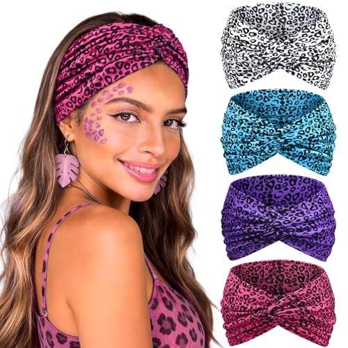 Wide Headbands for Women's Hair, 4 Pcs Hair bands – Vintage Turban Elastic Head Bands Adult Women Soft Head Wraps Knotted for Yoga & Workout – Summer Fashion Hair Accessories (white) - color: white