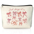 God Says I Am Pink Bow Christian Makeup Bag, Coquette Pink Bow Preppy Cosmetic Bags for Women, Inspirational Christian Gifts for Women, Girly Aesthetic Zipper Makeup Pouch - color: 01-God Says I Am - Pink Bow