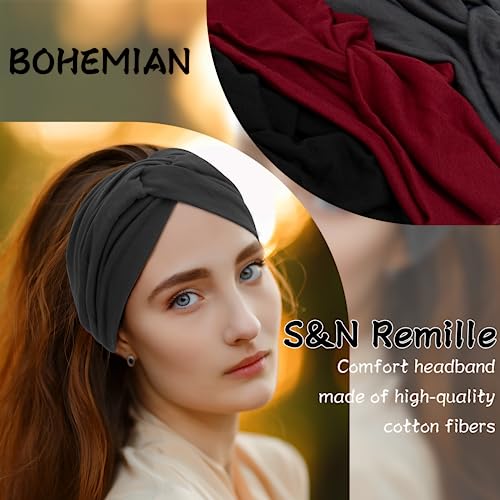 S&N Remille Wide Headbands for Women, Large Hairband, Elastic Non-Slip Headband Twist Knotted Accessories, Yoga Workout Vintage Hair 3 Pack (Colour-6) - color: Colour-6