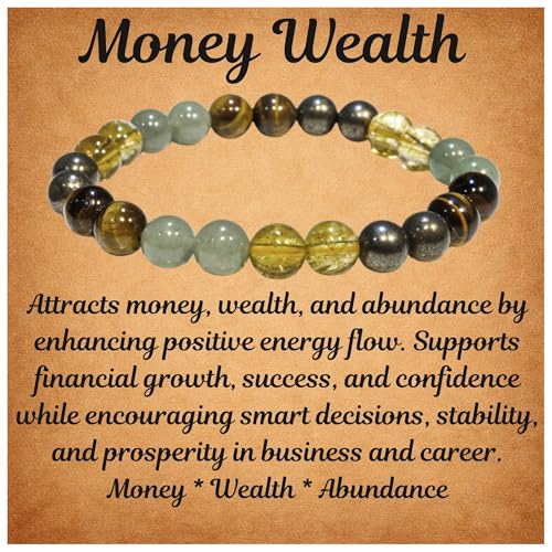 ANAYA AGATE Healing Crystal Bracelet for Women and Men – 8mm Round Beaded Bracelet for Men and Women – Unisex Stretchy Gemstone Bracelet for Healing and Protection - color: Money Success