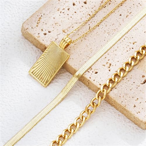 Women's Multi-Layered Gold Necklace, Stackable Delicate 14K Gold Plated Fashion Round Multi Layers Pendant Necklace, Gold Jewelry Set Gifts - color: Gold 1
