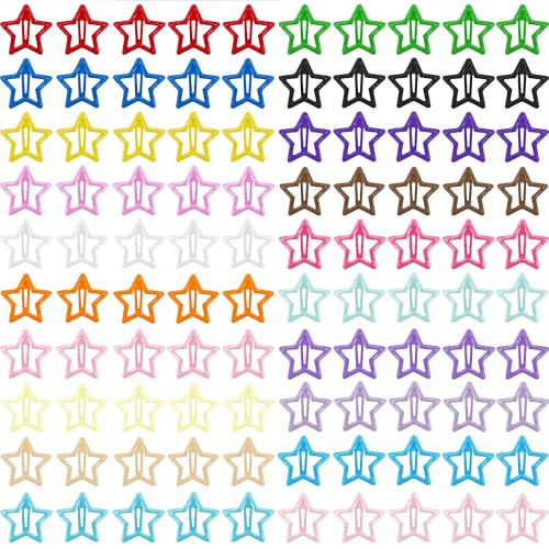 Star Hair Clips Multiple Colors Snap Hair Barrettes Non Slip Star Hair Accessories Metal Hair Clips for Girls Women -100PCS 1.18" - color: 100 P -1.18"-Multiple Colors