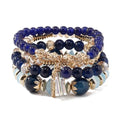 Caiyao 4Pcs Bohemia Multilayer Stackable Beaded Bracelets Set Colorful Crystal Stone Gold Beaded Stretch Bracelets Hawaii Charm Bracelet for Women Men Summer Beach Boho Vacation Jewelry Gifts - color: Dark blue