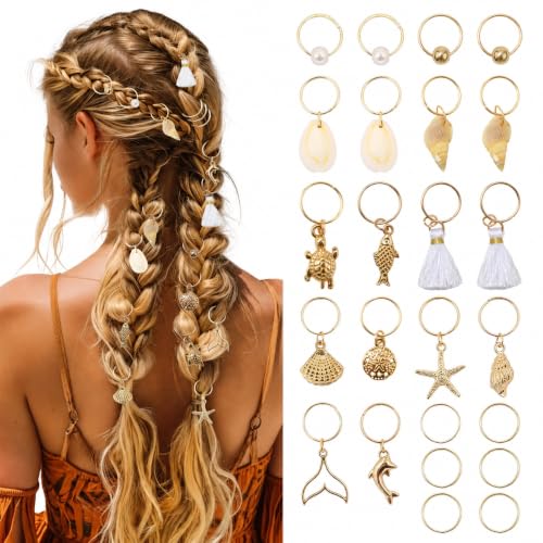 24 Pcs Gold Seashell Hair Jewelry for Braids - color: Gold seashell-24pcs
