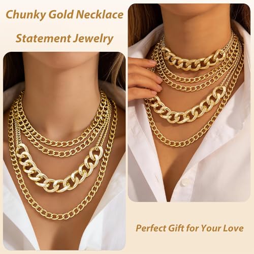 Long tiantian Chunky Gold Necklace Stack Chain Necklaces for Women Statement Layered Paperclip Choker Necklaces Statement Necklace for 80s 90s & Night Out Outfits Paperclip Style Fashion Jewelry - color: A8:Style L-Gold Chain