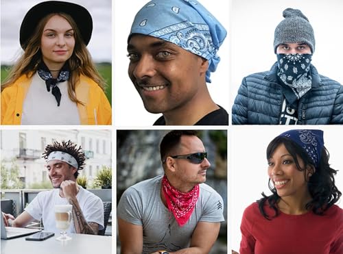 Gift Packaging Bandana for Men Women - 100% Cotton, Paisley, 22x22 In, 1 Pack - Large Bandanna Handkerchief Cowboy Hanky - color: Light Blue