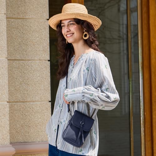 befen Genuine Leather Small Crossbody Bags for Women, Multi Pocket Cell Phone Crossbody Purse with RFID Blocking Card Slots - color: Navy Blue