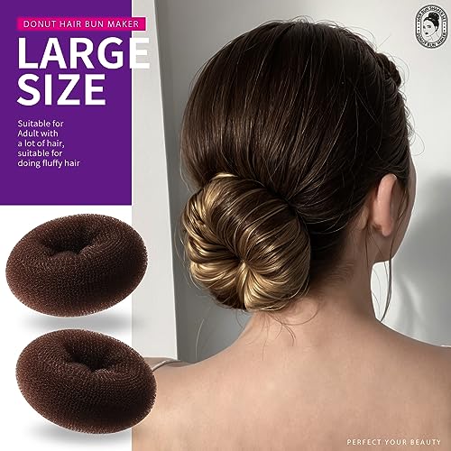 Teenitor Donut Hair Bun Maker Set - 7 Rings (1 Extra-Large, 2 Large, 2 Medium, 2 Small), 5 Elastic Bands, 20 Hair Pins, Dark Brown - color: A-Brown