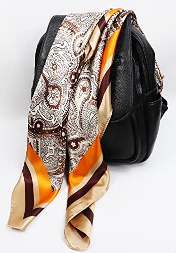 vabovin Satin Head Scarf for Women Silk Like Hair Scarf, 35 x 35 in | Silk Feel Fabric, Hair Wrap for Sleeping, Headscarf and Neck Scarf, Square Bandana Style, Fashion Accessory - color: 104 Orange Paisley Pattern