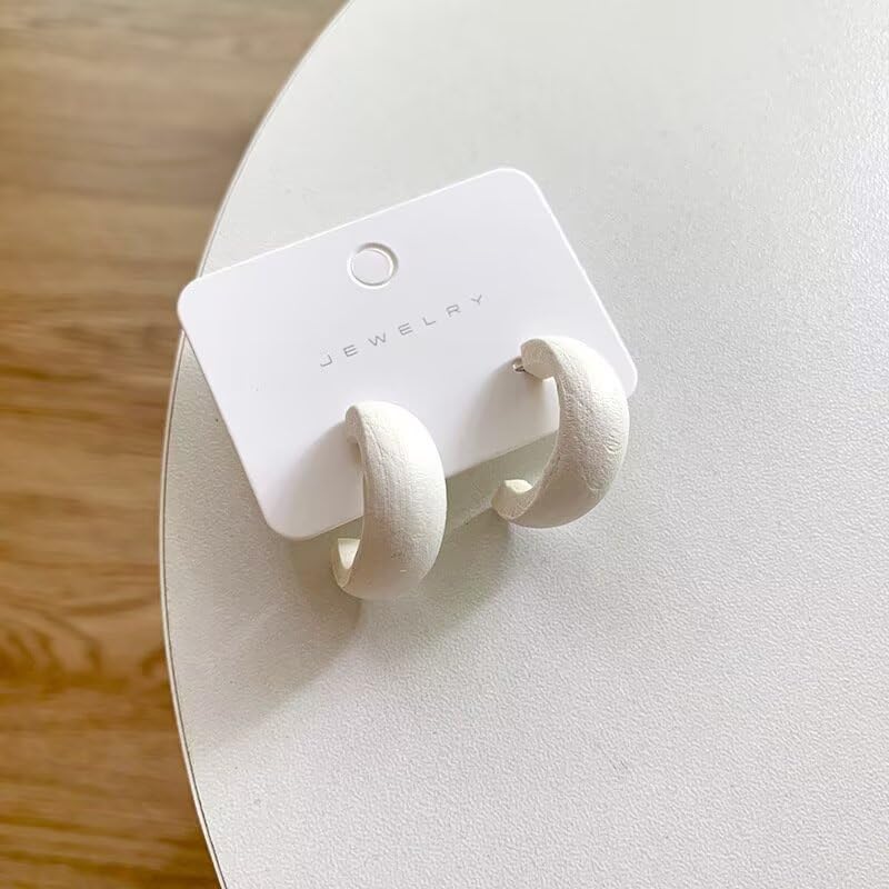 Boho Retro Wooden Lightweight Geometric C Hoop Earrings Natural Wood Stud Earrings for Women - color: White