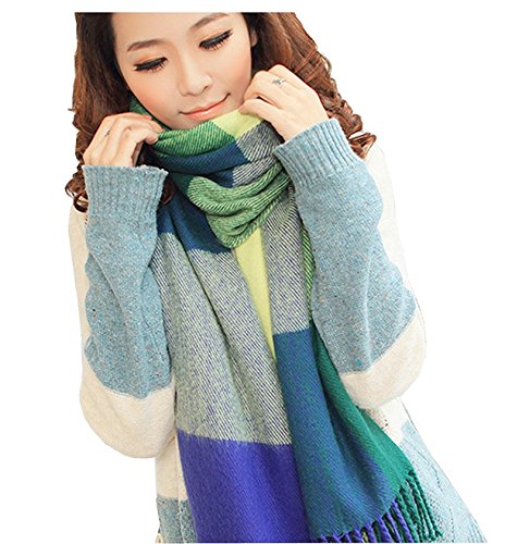 Loritta Womens Scarf Fashion Long Plaid Shawls Wraps Big Grid Winter Warm Lattice Large Scarves Gifts - color: D-blue Green Lattice