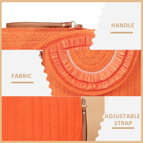 Crossbody Bags for Women, Straw Clutch Purses, Bohemian Handmade Woven Envelope Package, Tassel Handbags for Women | Bohemian - color: Orange