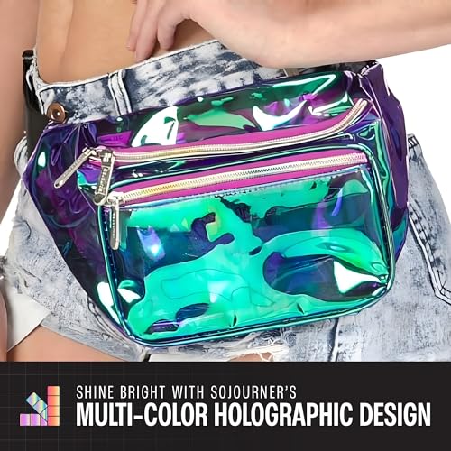 Holographic Fanny Pack Belt bag - Crossbody Waist Bag for Men or Women - Hands-Free, Waterproof Large Bumbag for Hiking, Running, and Travel (purple) - color: Transparent - Purple