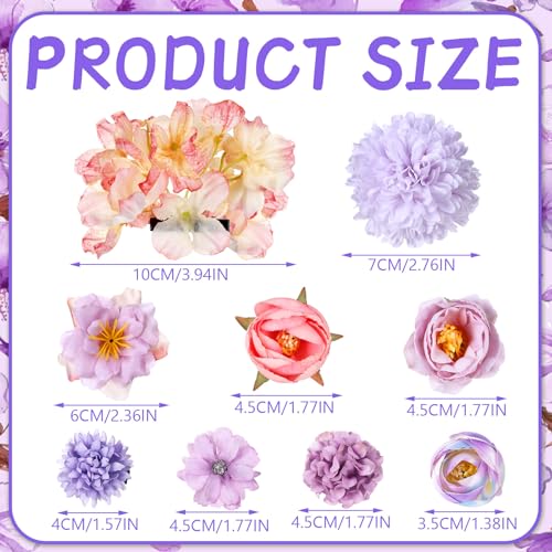 BBTO 21 Pcs Flower Hair Clip Rose Hair Clips Barrettes for Women Flower Accessories Boho Bride Claw Clip Hairpin Brooch Pin Headpiece for Wedding (Purple) - color: Purple