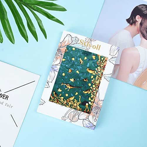 Stlvoll 100% Silk Head Scarf for Women - 27" Hair Scarves Satin Bandanas Square for Night Sleeping with Gift Packed - color: Green/Yellow/Bird