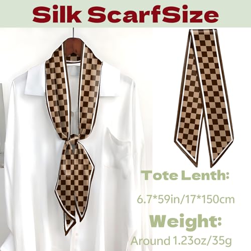Head Hair Scarf Neck Silk Feeling Scarves Long Thin Satin Fashion Handbag Cute Decoration Women Girls 59 * 6.7'' - color: O-6-brown
