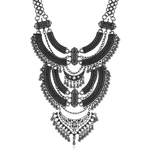 Vintage Multilayer Ethnic Tribal Statement Choker Necklace Bohemian Indian Turkish Jewelry for Women - color: Hematite