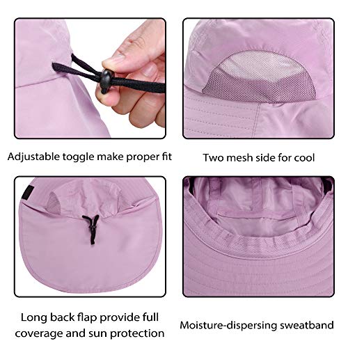 Tirrinia Wide Brim Sun Hat with Neck Flap for Men & Women, Breathable Hiking Fishing Safari Hat, Outdoor UV Protection Cap - color: Dusty Pink