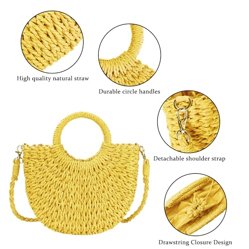 Womens Straw Beach Bag Woven Crossbody Shoulder Bags Top Handle Satchel Handbag Purse for Summer - color: Yellow