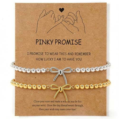 Matching Bracelets for Couple,Gold Silver Beaded Heart Couples Bracelets,Raomantic Relationship Promise Jewelry Gifts for Her - color: Bow