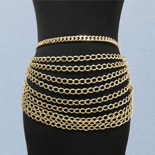 THREEBOY Women Apparel Belts Fashion Sexy Multilayer Metal Pearl Waist Chain Belt - color: Gold