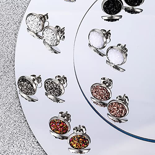 Hicarer 32 Pairs Round Druzy Stud Earrings Bohemian Round Stud Stainless Steel Pierced Earrings Jewelry for Women Graduation Gift - size: 11 mm