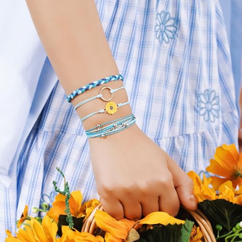 Sunflower Friendship Bracelets Boho Stackable String Bracelets Cute Trendy Gifts for Teen Girls Women - color: Blue
