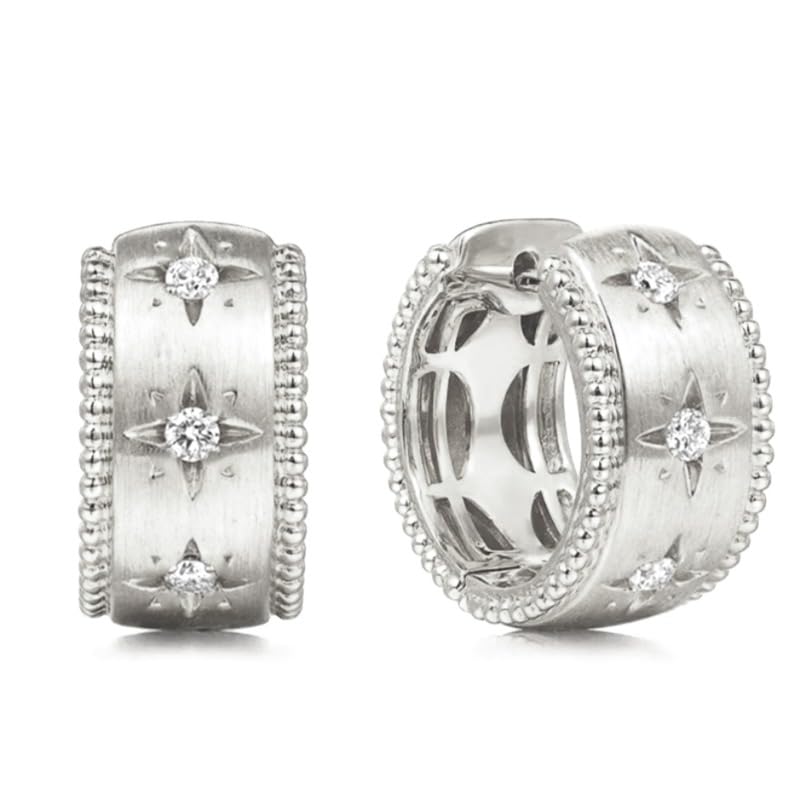 Vintage Star Zirconia Chunky Hoop Earrings for Women Wedding Daily Party Earrings Jewelry Gift - color: silver