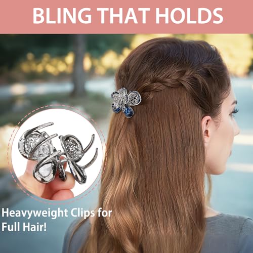 kilofly 3pc Vintage Crystal Hair Claw Clips Long Thick Hair Metal Clamps - color: 2 Small + 1 Medium