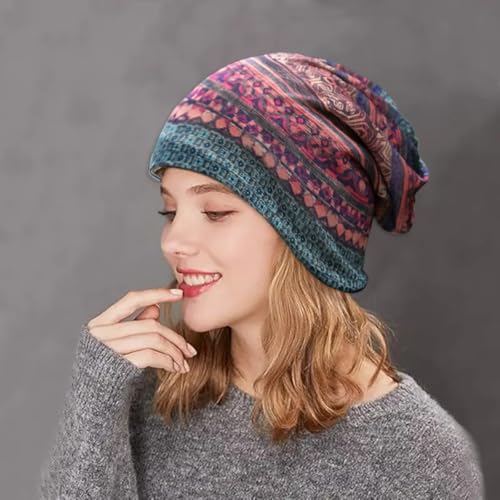 Women's Slouchy Beanie Cap Chemo Headwear Hats Scarf - color: C - Green Blue