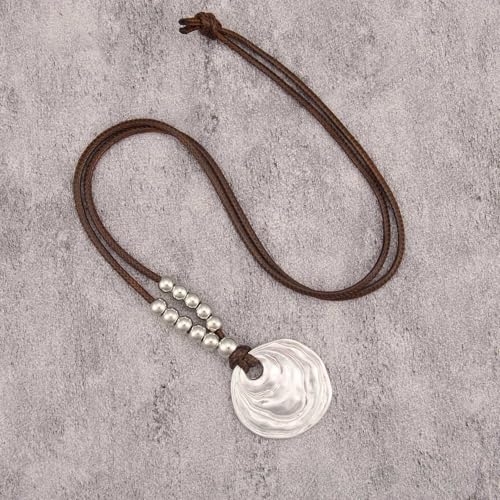 Bohemian Necklaces for Women Long Leather Necklace with Large Pendant Chunky Boho Hippie Jewelry Pendant Chocker Necklace - style: Large Statement Pendant Necklace