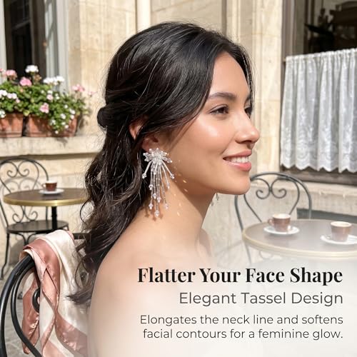 Native Beaded Tassel Earrings Boho,Fringe Drop Statement Seed Bead Tribal Dangle Earrings for Women - color: White