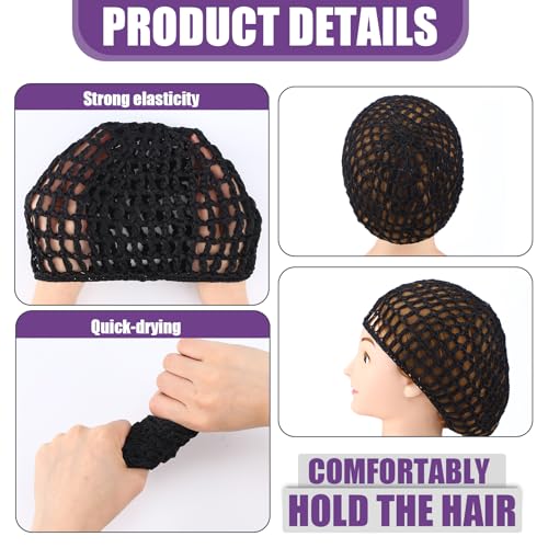 Geyoga 4 Pieces Mesh Crochet Hair Net Rayon Knit Snood Hat Thick Short Women Hairnet Snoods Cover Ornament for Sleeping (Black, Red, Skin, Purple) - color: Black, Red, Skin, Purple