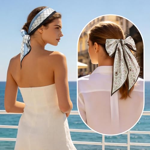 GERINLY 2 PCS Neck Scarf for Women, Long Purse Scarf for Handbags, Narrow Hair Scarves, Bag Charm Accessories Headband - color: Blue